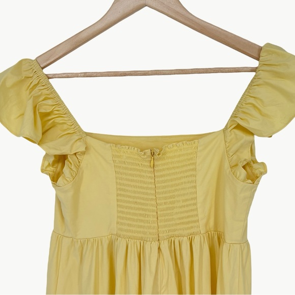 Reformation Jeune Ruffle Stretch Organic Cotton Mini Dress | Sz 8 | Light Yellow - Picture 10 of 16